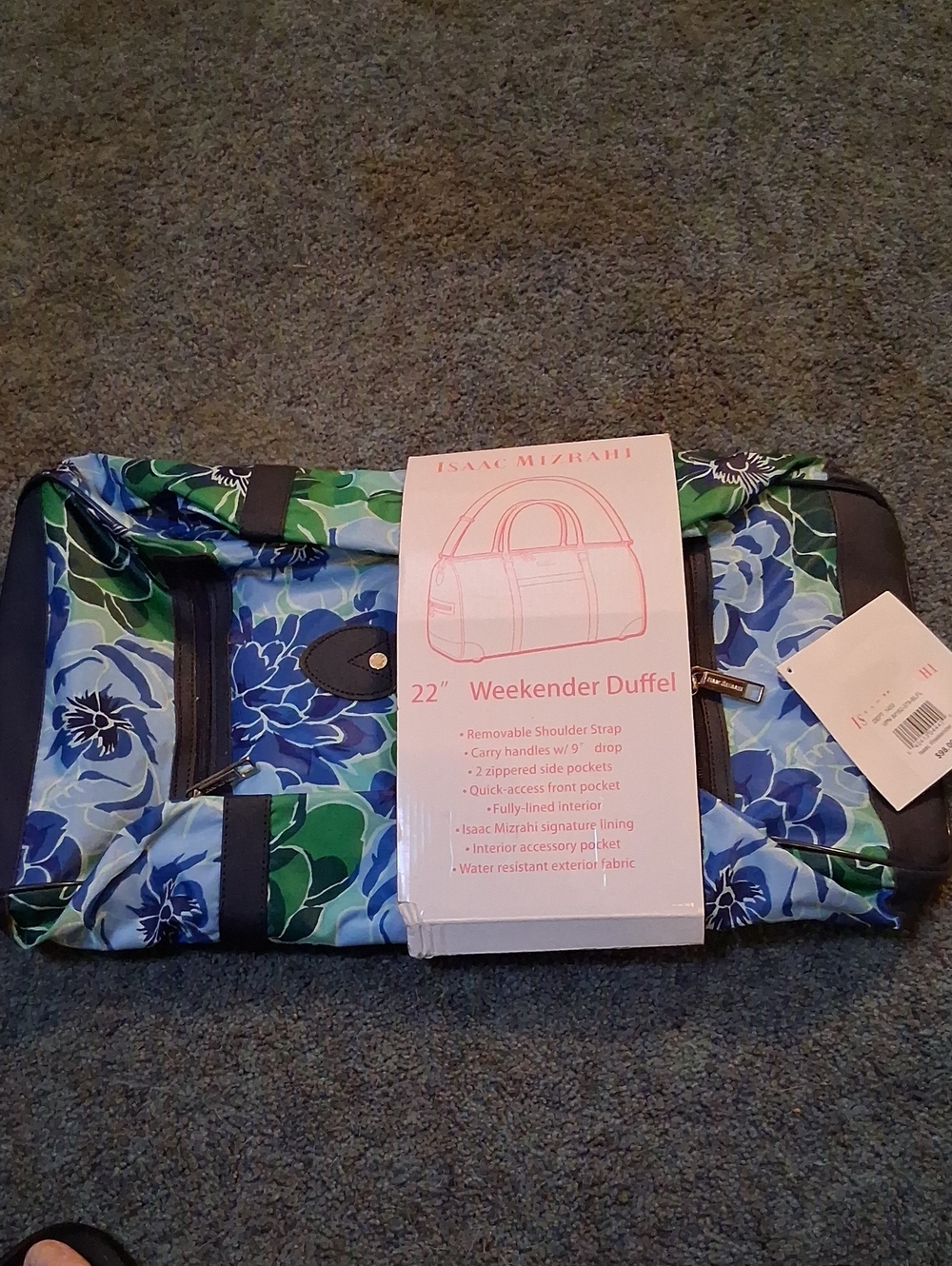 Isaac Mizrahi Blue & Green Floral Weekender Duffel